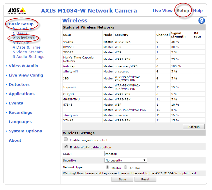 ip camera network setup