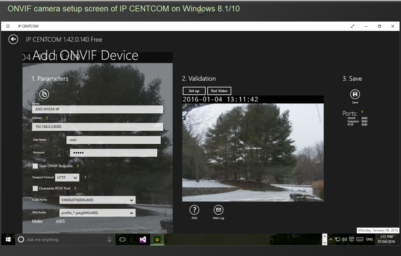ipcentcom w onvif camera setup screen