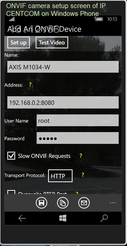 ipcentcom wp onvif camera setup screen