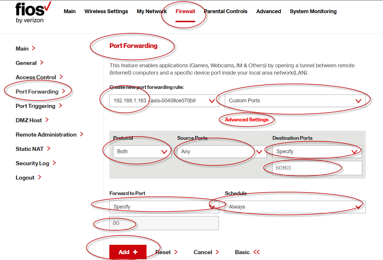 port forwarding fios g1100 b